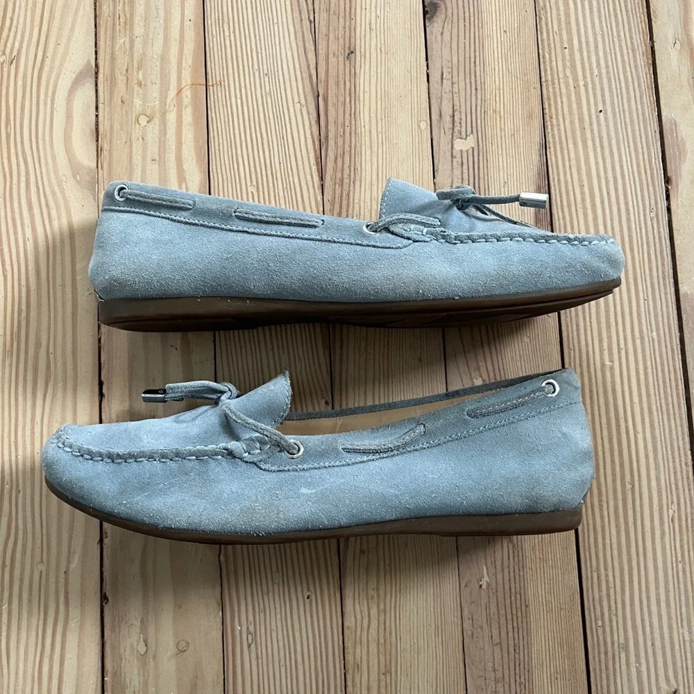 Michael Kors‎ Sutton Suede Moccasins Blue Grey Loafers Silver Hardware MG18C 8M